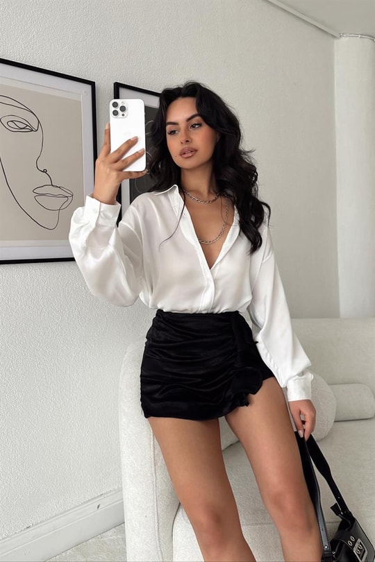 Krep Kumaş Basic Saten Gömlek Beyaz
