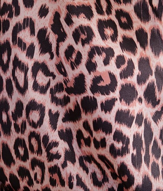 Leopar Desenli Saten Gömlek Kahverengi