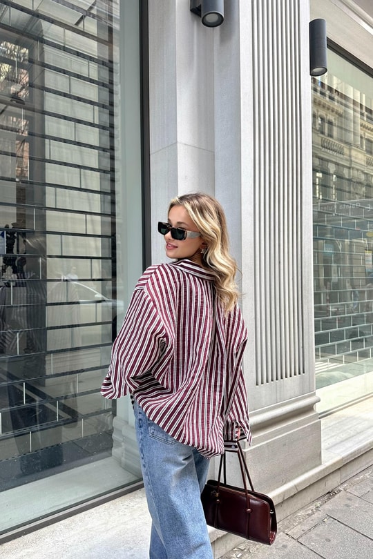 Linen Oversized Gömlek Bordo