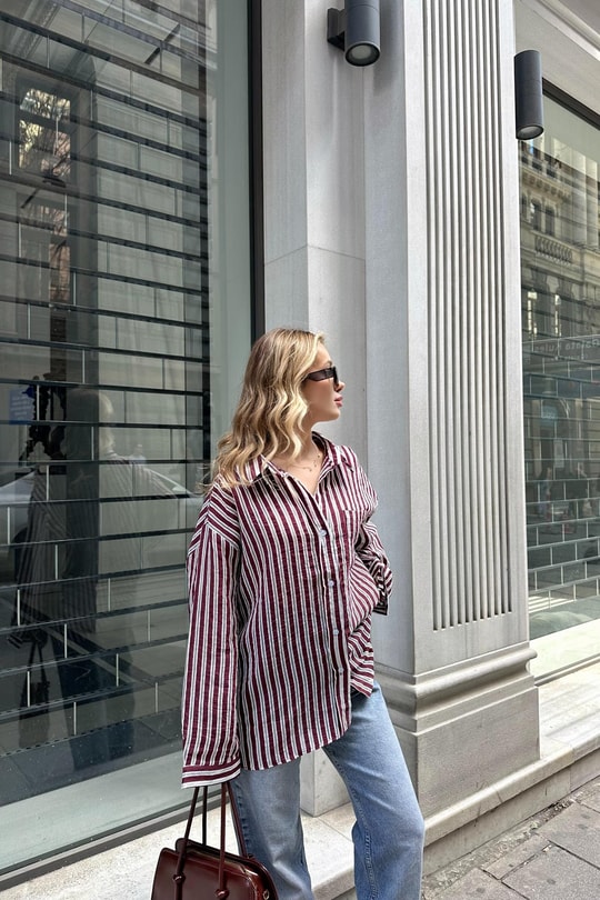 Linen Oversized Gömlek Bordo