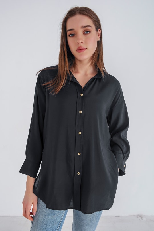 Loose Fit Basic Gömlek Siyah