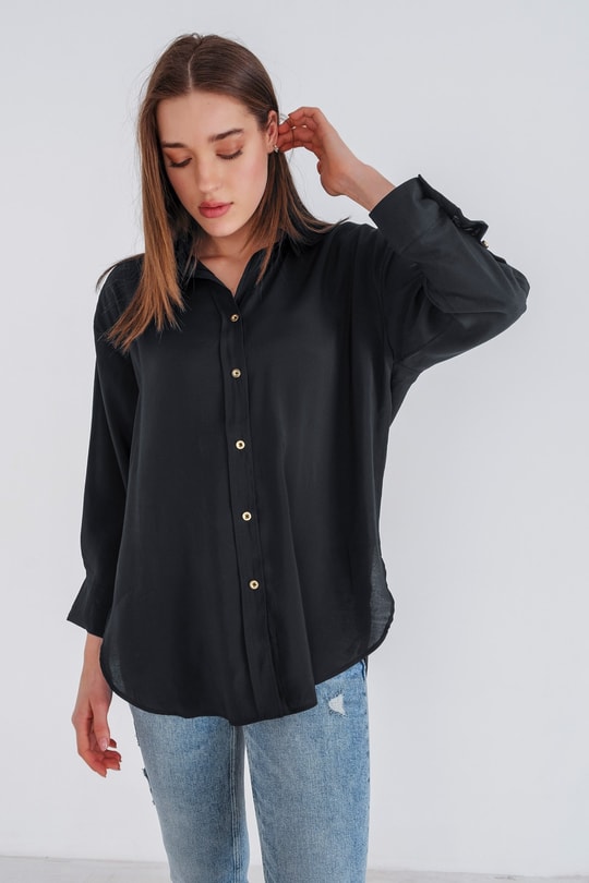 Loose Fit Basic Gömlek Siyah