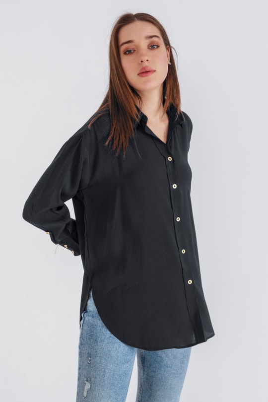 Loose Fit Basic Gömlek Siyah