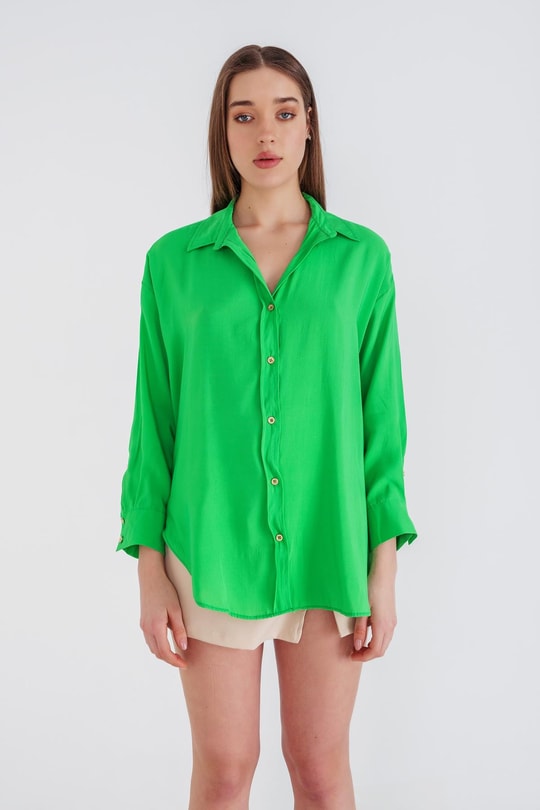 Loose Fit Basic Gömlek Yeşil