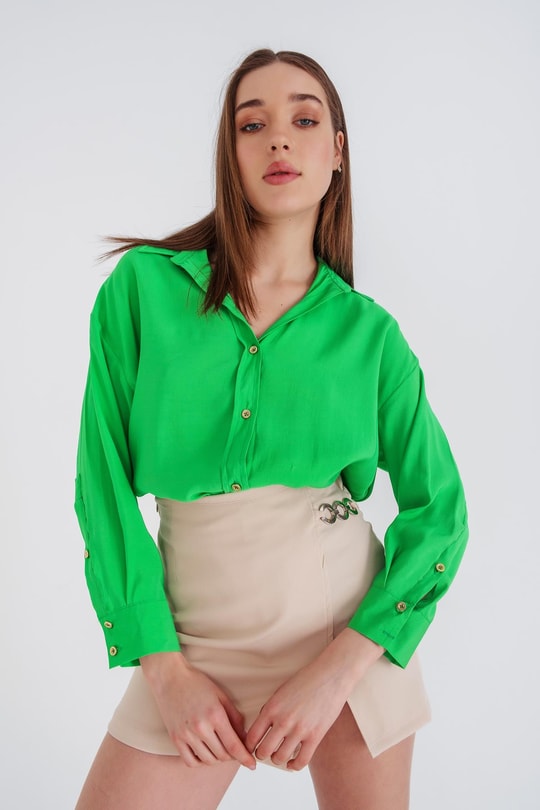 Loose Fit Basic Gömlek Yeşil