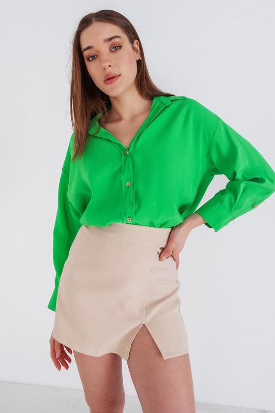 Loose Fit Basic Gömlek Yeşil