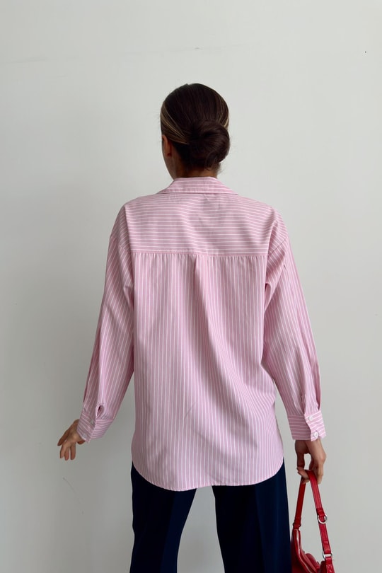 Mini Kalp Detaylı Çizgili Gömlek Pembe