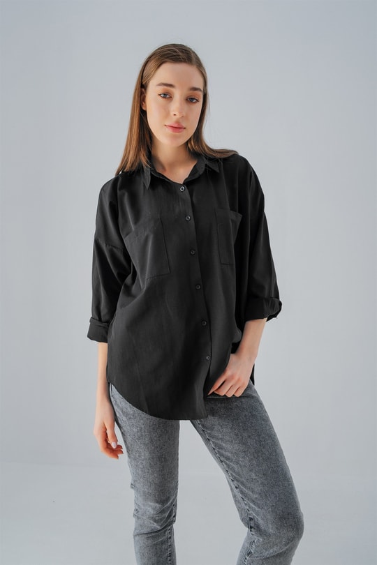 Multi Cepli Poplin Gömlek Siyah