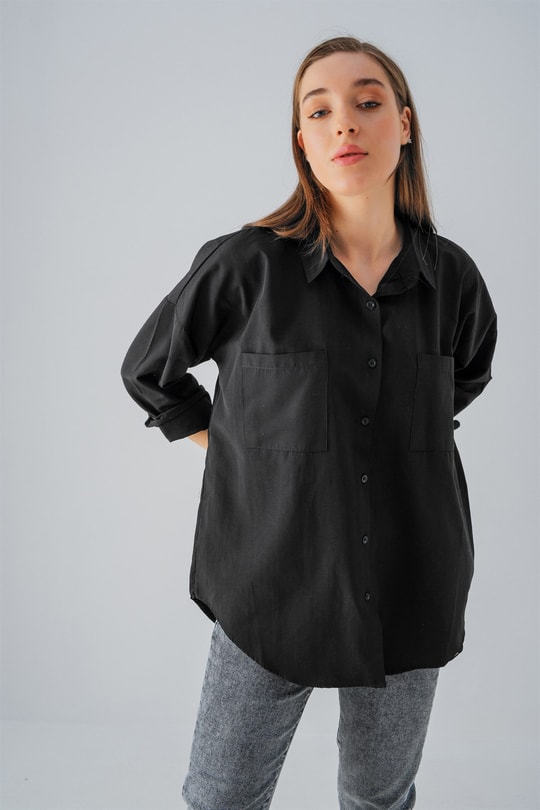 Multi Cepli Poplin Gömlek Siyah