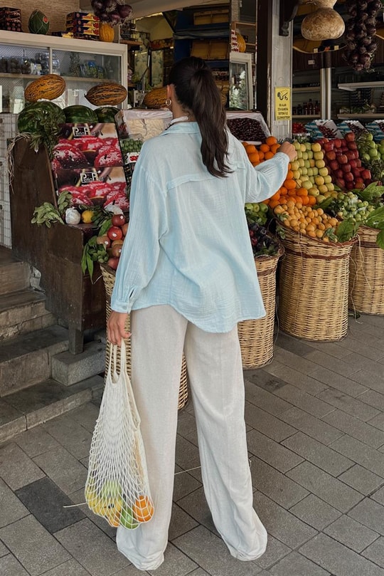 Müslin Oversize Gömlek Bebe Mavi