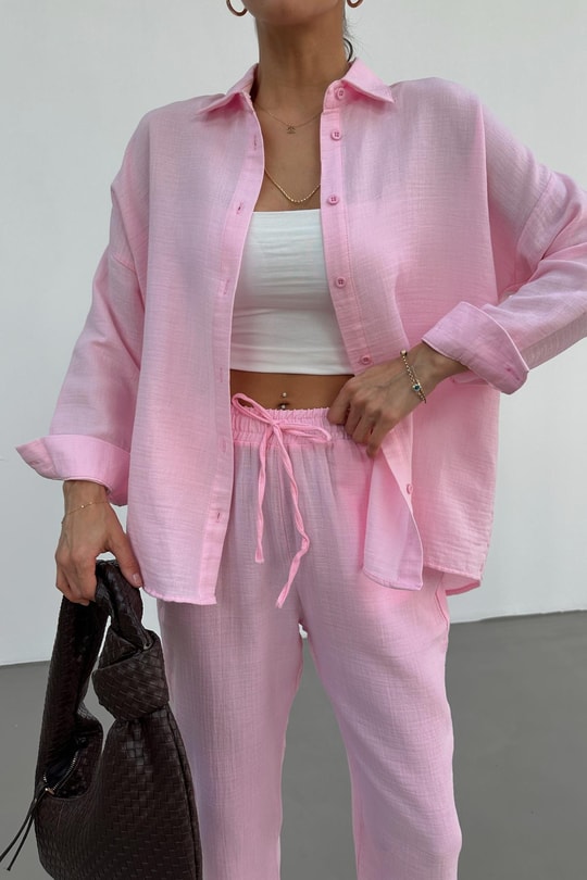 Müslin Oversize Gömlek Pembe