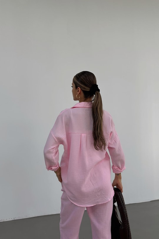 Müslin Oversize Gömlek Pembe