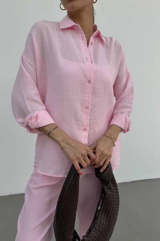 Müslin Oversize Gömlek Pembe