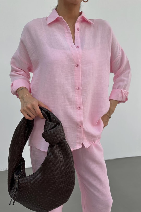Müslin Oversize Gömlek Pembe