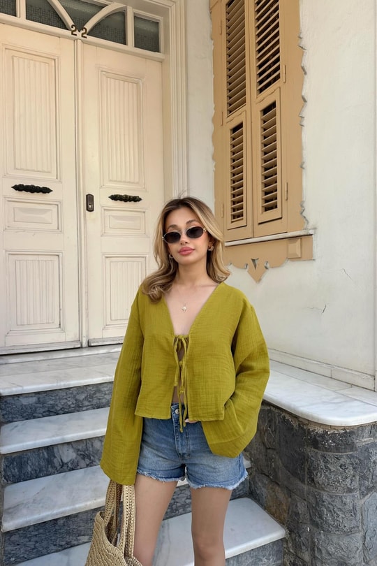 Müslin Pretty Gömlek Yağ Yeşili