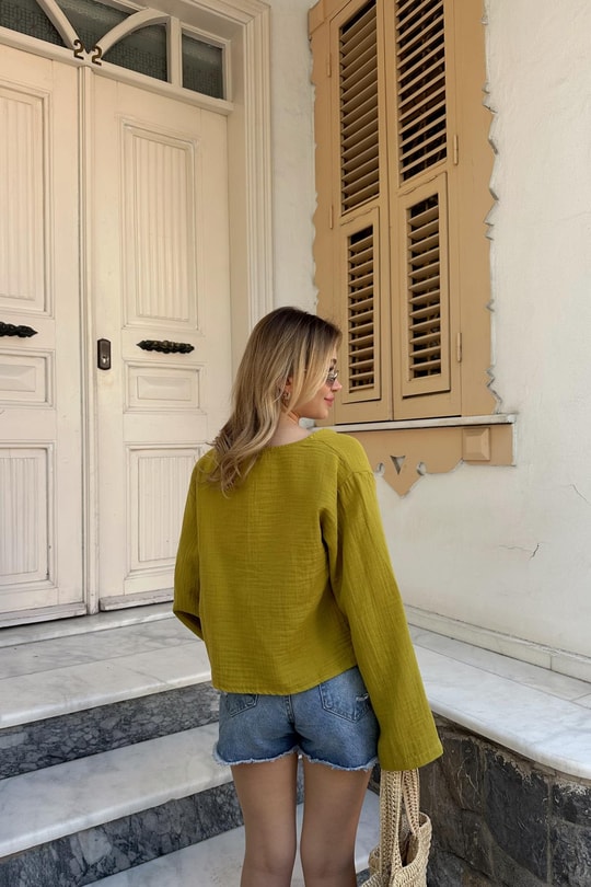 Müslin Pretty Gömlek Yağ Yeşili