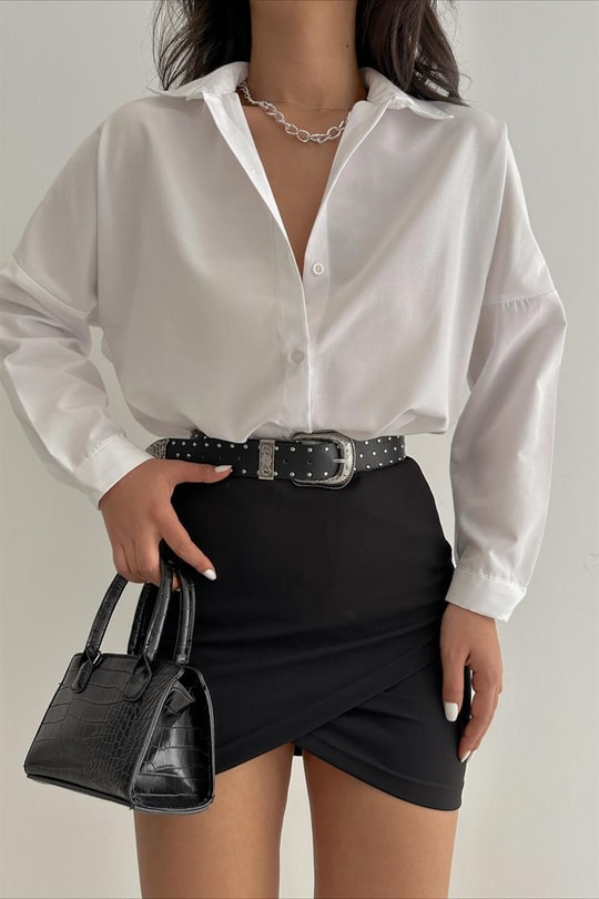 Oversize Basic Gömlek Beyaz