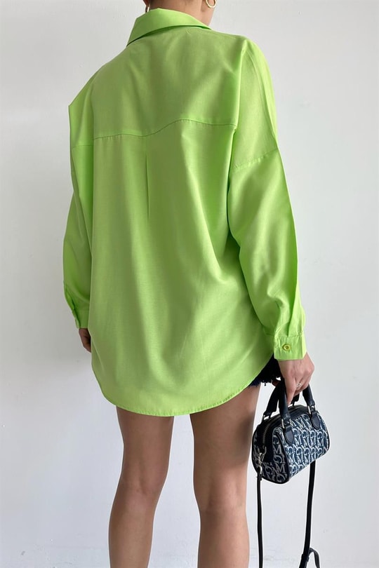 Oversize Basic Gömlek Fıstık Yeşili