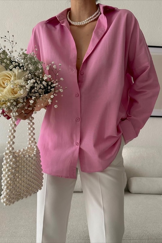 Oversize Basic Gömlek Pembe