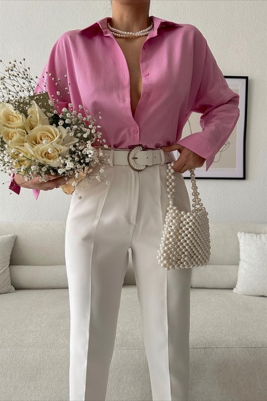 Oversize Basic Gömlek Pembe