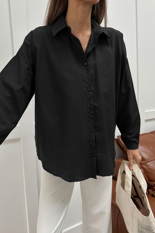 Oversize Basic Gömlek Siyah