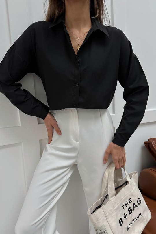 Oversize Basic Gömlek Siyah