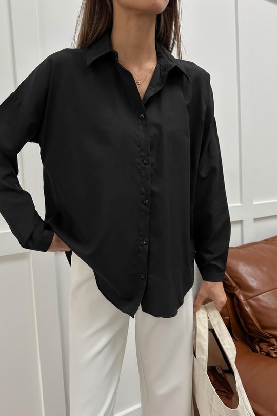 Oversize Basic Gömlek Siyah