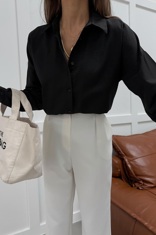 Oversize Basic Gömlek Siyah