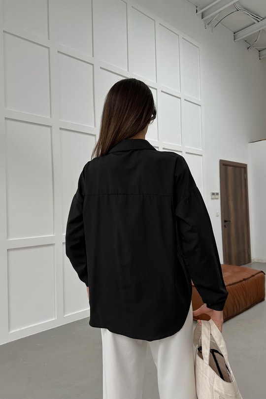 Oversize Basic Gömlek Siyah