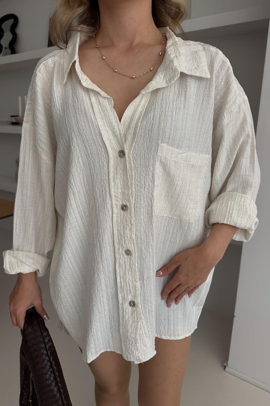 Oversize Bürümcük Gömlek Krem