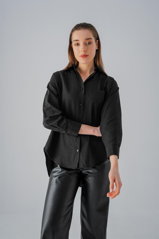 Oversize Cotton Gömlek Siyah