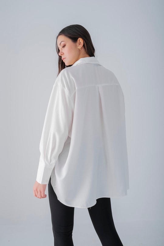 Oversize Fitilli Gömlek Beyaz