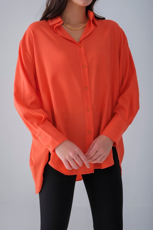 Oversize Fitilli Gömlek Oranj