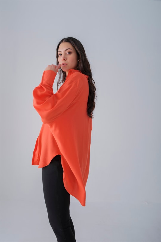 Oversize Fitilli Gömlek Oranj