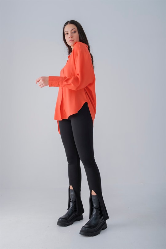 Oversize Fitilli Gömlek Oranj