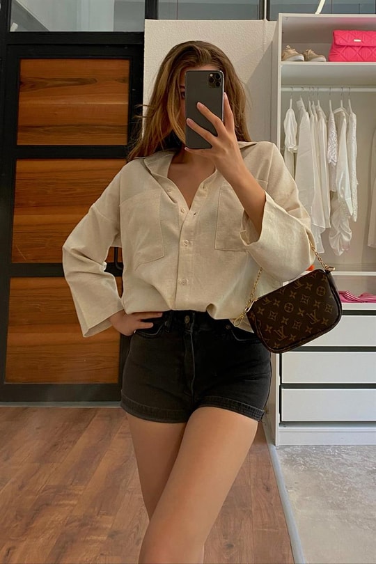 Oversize Keten Gömlek Taş