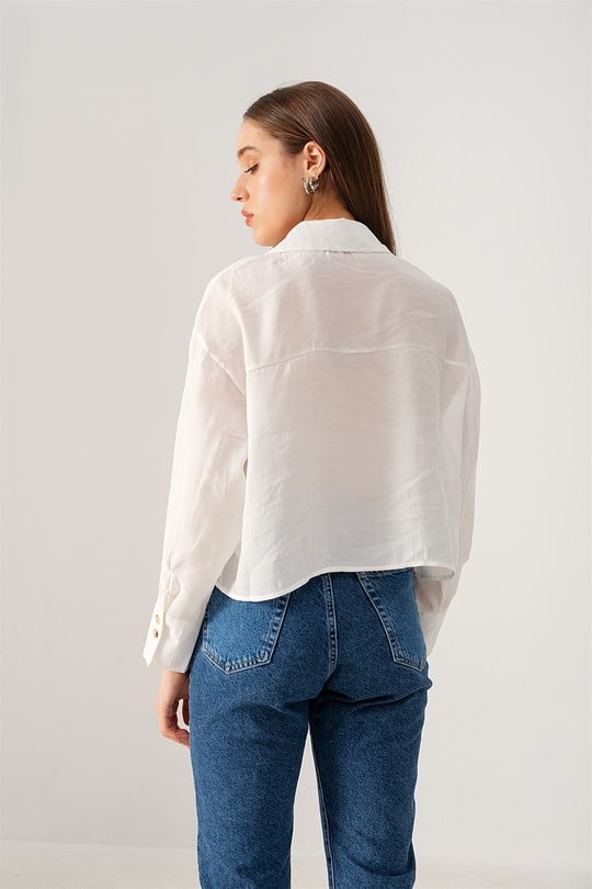 Oversize Kısa Gömlek Beyaz