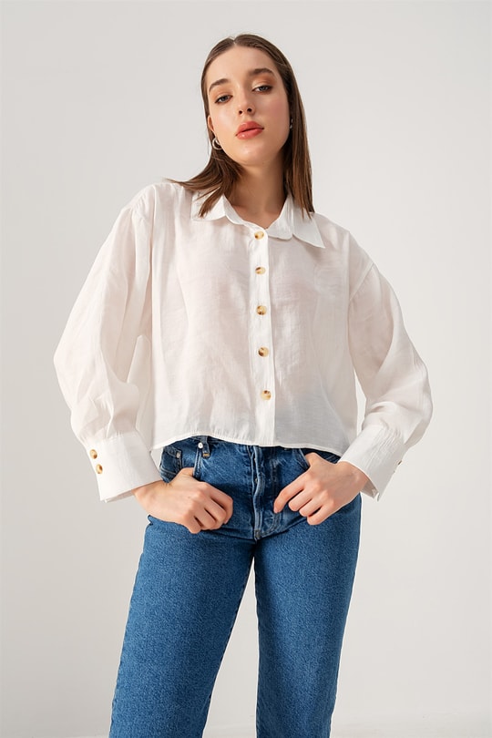 Oversize Kısa Gömlek Beyaz