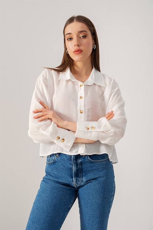 Oversize Kısa Gömlek Beyaz