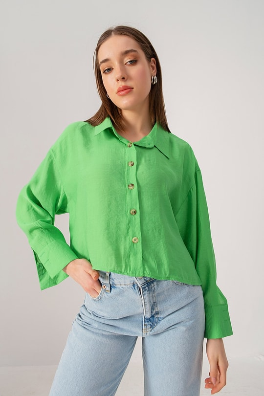 Oversize Kısa Gömlek Neon Yeşil