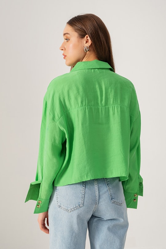 Oversize Kısa Gömlek Neon Yeşil