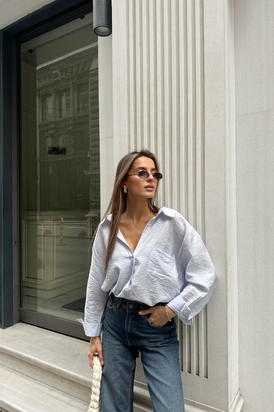Oversize Model Gömlek Mavi