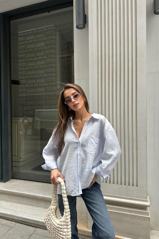 Oversize Model Gömlek Mavi