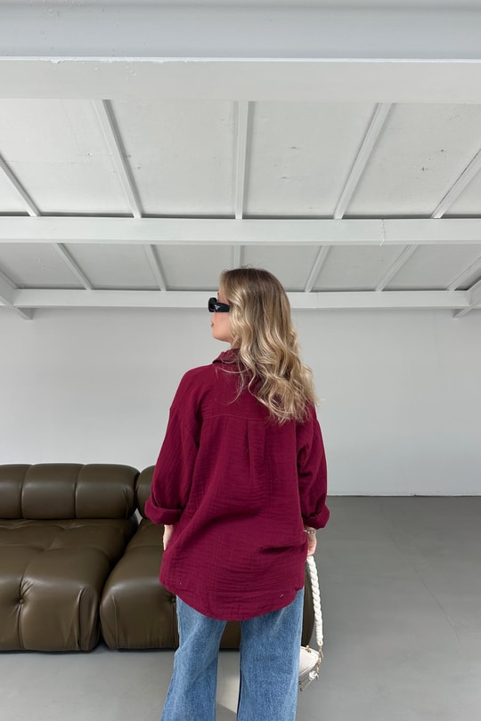 Oversize Müslin Gömlek Bordo