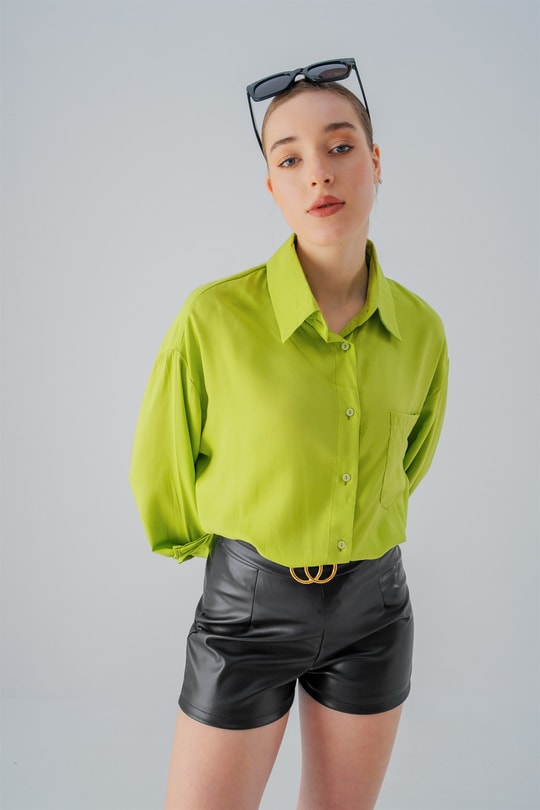Oversize Relax Gömlek Fıstık Yeşili