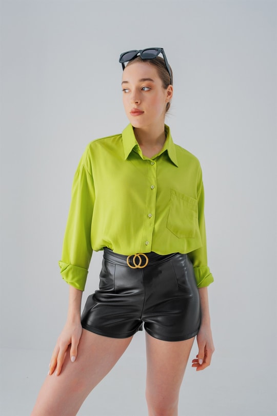 Oversize Relax Gömlek Fıstık Yeşili