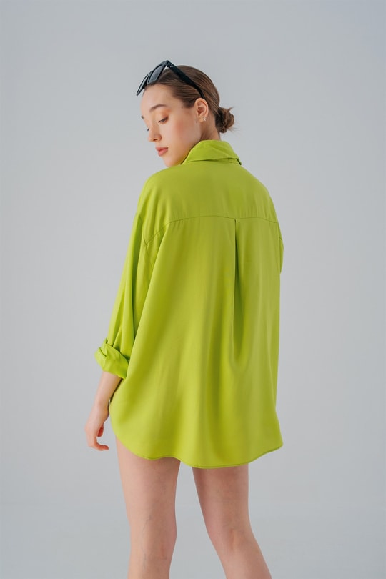 Oversize Relax Gömlek Fıstık Yeşili
