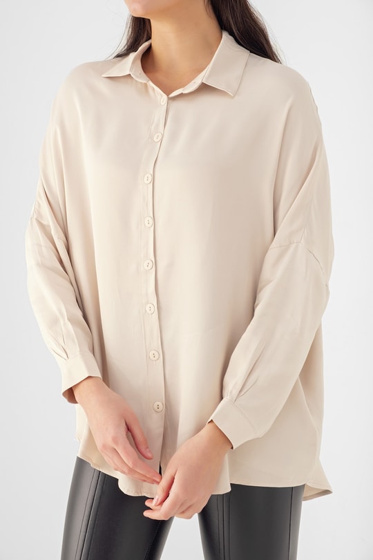 Oversize Saten Gömlek Taş