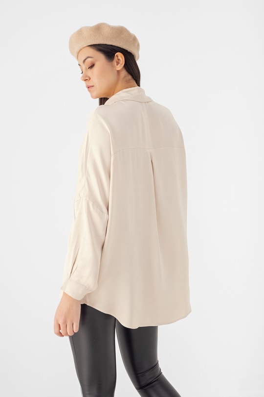 Oversize Saten Gömlek Taş