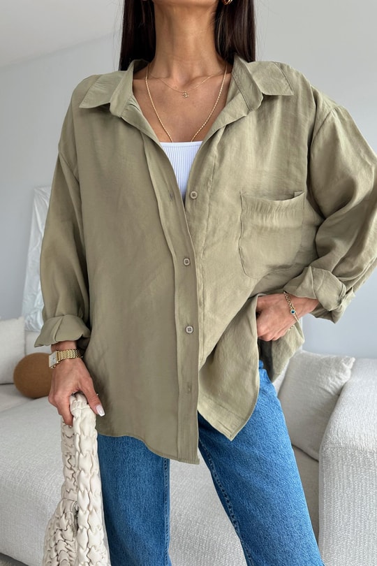 Oversize Tensel Gömlek Haki